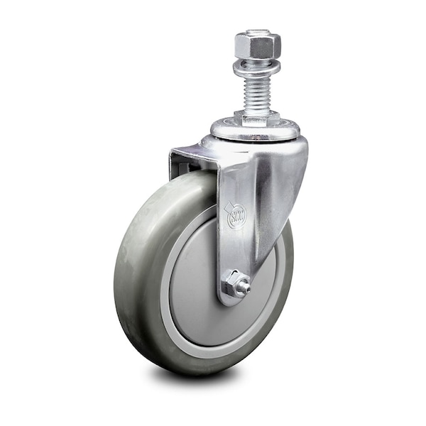 5 Inch Gray Polyurethane Wheel Swivel 12mm Threaded Stem Caster SCC